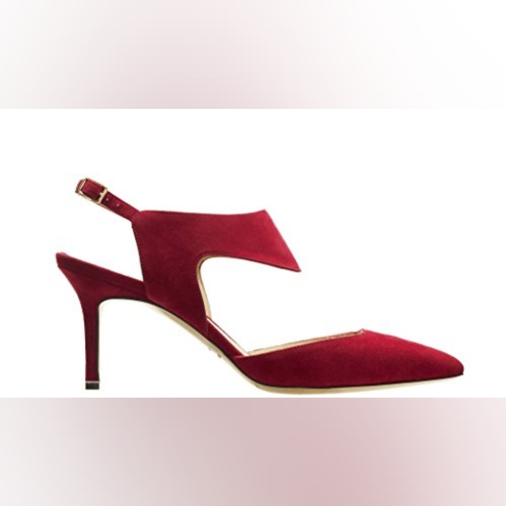 NICHOLAS KIRKWOOD Leda Crimson Red Suede Cut Out Slingback Pumps Heels sz 39.5 - Picture 3 of 13